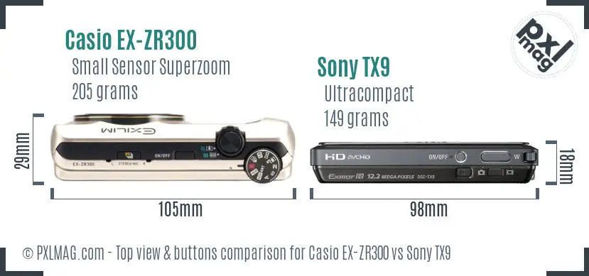 Casio EX-ZR300 vs Sony TX9 top view buttons comparison