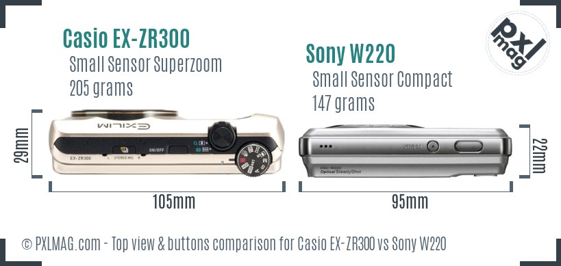 Casio EX-ZR300 vs Sony W220 top view buttons comparison