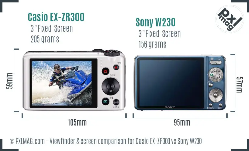 Casio EX-ZR300 vs Sony W230 Screen and Viewfinder comparison