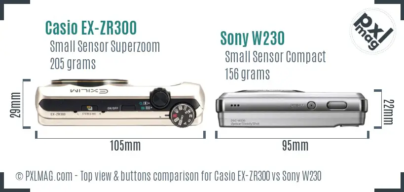 Casio EX-ZR300 vs Sony W230 top view buttons comparison
