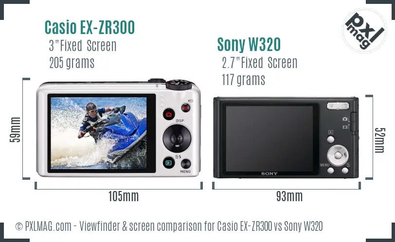 Casio EX-ZR300 vs Sony W320 Screen and Viewfinder comparison