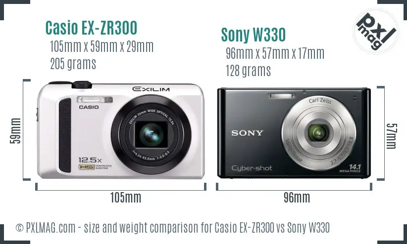 Casio EX-ZR300 vs Sony W330 size comparison