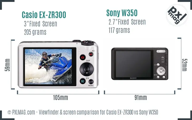 Casio EX-ZR300 vs Sony W350 Screen and Viewfinder comparison