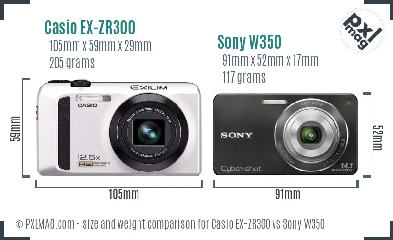 Casio EX-ZR300 vs Sony W350 size comparison