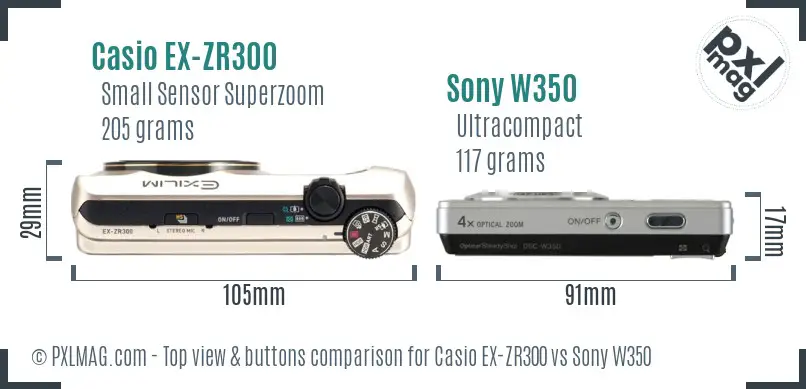 Casio EX-ZR300 vs Sony W350 top view buttons comparison