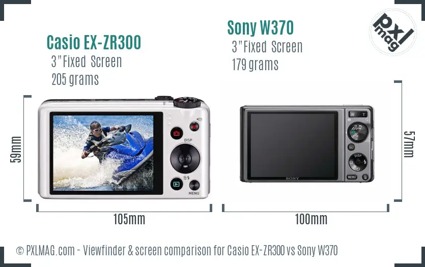 Casio EX-ZR300 vs Sony W370 Screen and Viewfinder comparison