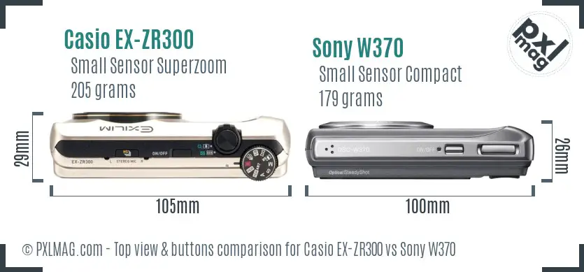 Casio EX-ZR300 vs Sony W370 top view buttons comparison