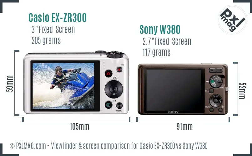 Casio EX-ZR300 vs Sony W380 Screen and Viewfinder comparison