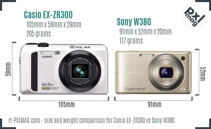 Casio EX-ZR300 vs Sony W380 size comparison