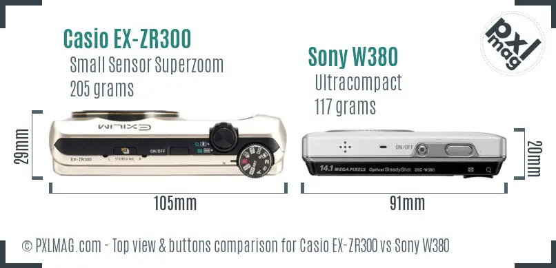 Casio EX-ZR300 vs Sony W380 top view buttons comparison