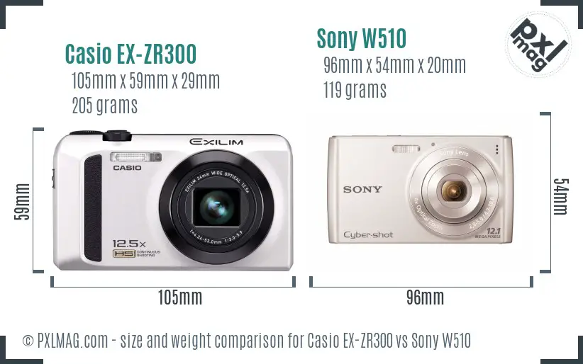Casio EX-ZR300 vs Sony W510 size comparison Casio EX-ZR300 vs Sony W510 size comparison