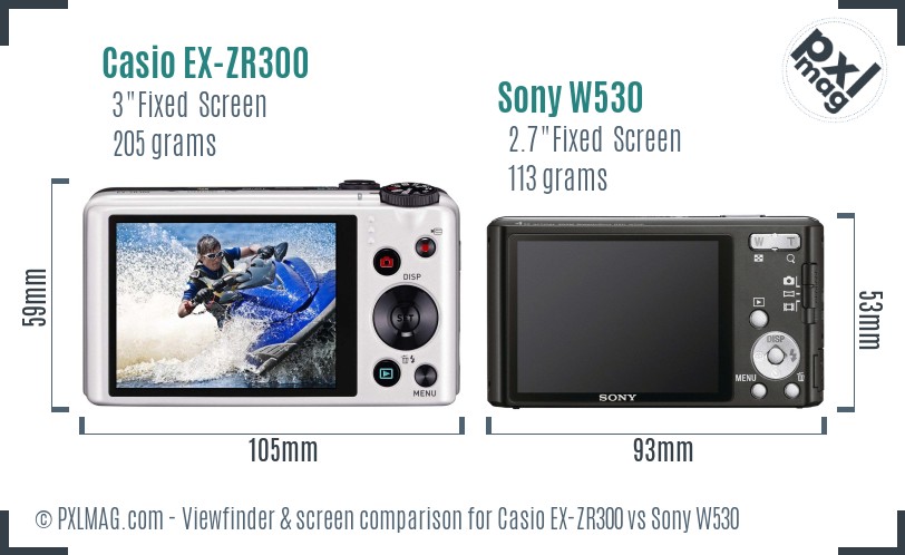 Casio EX-ZR300 vs Sony W530 Screen and Viewfinder comparison