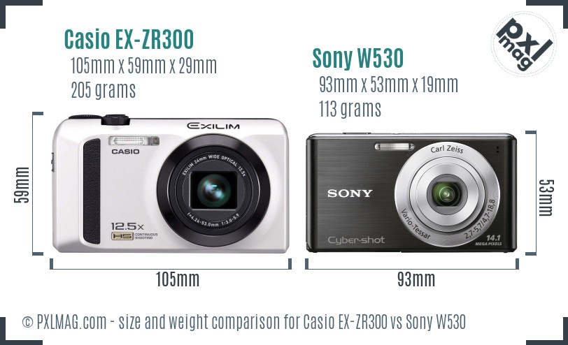 Casio EX-ZR300 vs Sony W530 size comparison