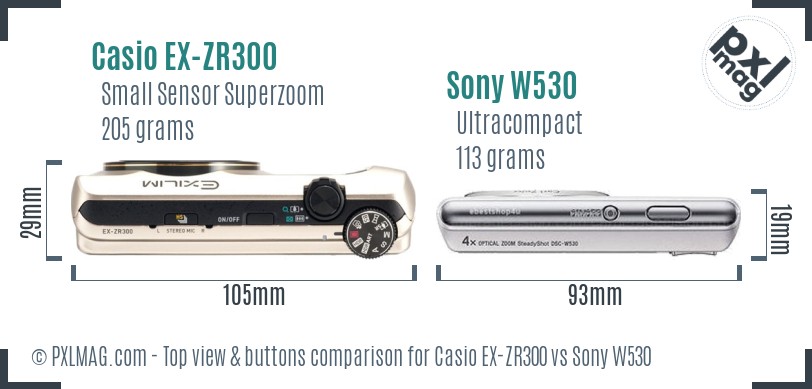Casio EX-ZR300 vs Sony W530 top view buttons comparison