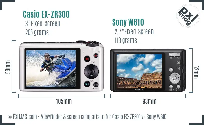 Casio EX-ZR300 vs Sony W610 Screen and Viewfinder comparison