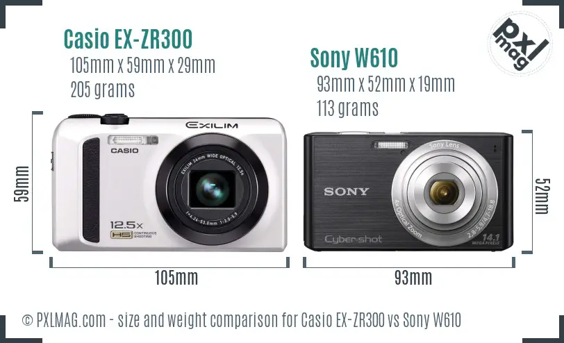 Casio EX-ZR300 vs Sony W610 size comparison