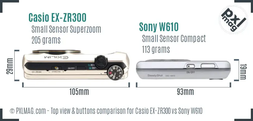 Casio EX-ZR300 vs Sony W610 top view buttons comparison