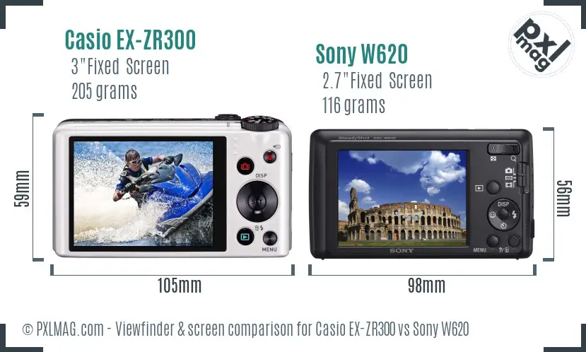 Casio EX-ZR300 vs Sony W620 Screen and Viewfinder comparison