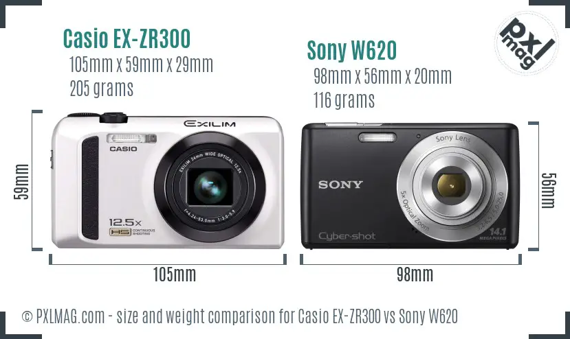 Casio EX-ZR300 vs Sony W620 size comparison