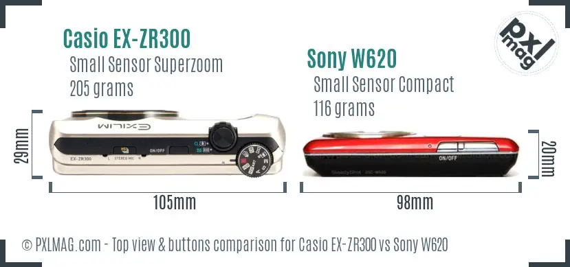 Casio EX-ZR300 vs Sony W620 top view buttons comparison