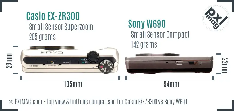 Casio EX-ZR300 vs Sony W690 top view buttons comparison