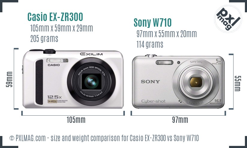 Casio EX-ZR300 vs Sony W710 size comparison