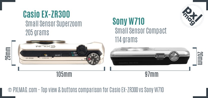 Casio EX-ZR300 vs Sony W710 top view buttons comparison