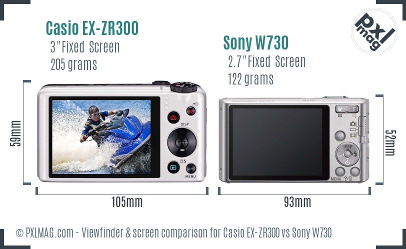 Casio EX-ZR300 vs Sony W730 Screen and Viewfinder comparison