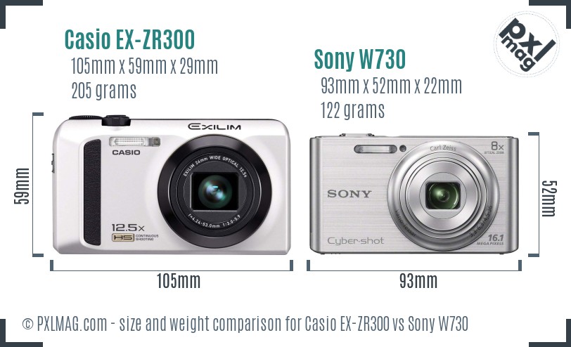 Casio EX-ZR300 vs Sony W730 size comparison