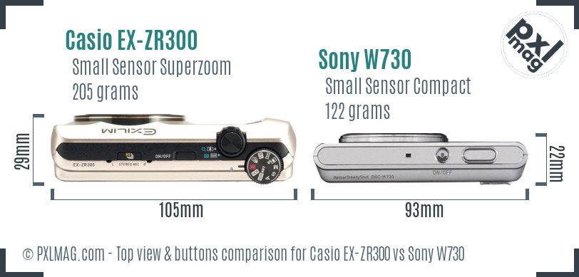 Casio EX-ZR300 vs Sony W730 top view buttons comparison