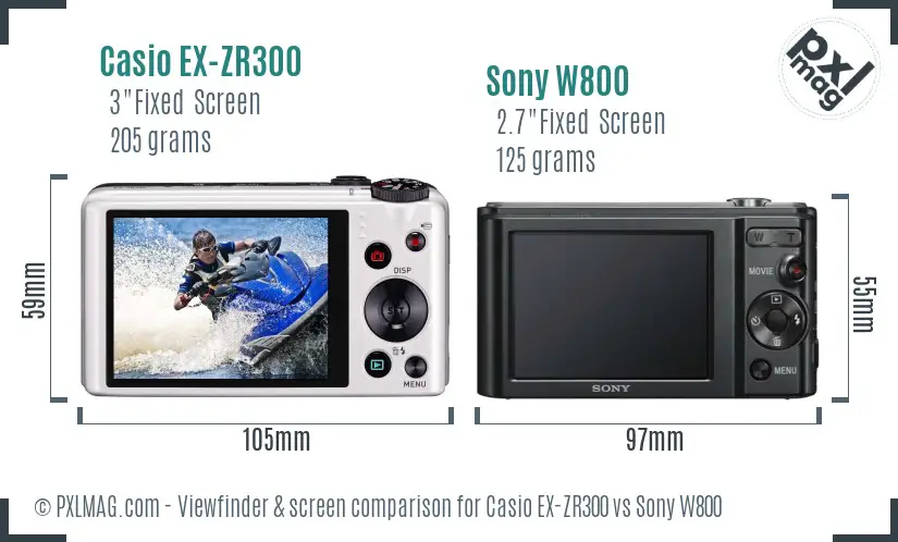 Casio EX-ZR300 vs Sony W800 Screen and Viewfinder comparison