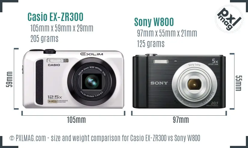 Casio EX-ZR300 vs Sony W800 size comparison