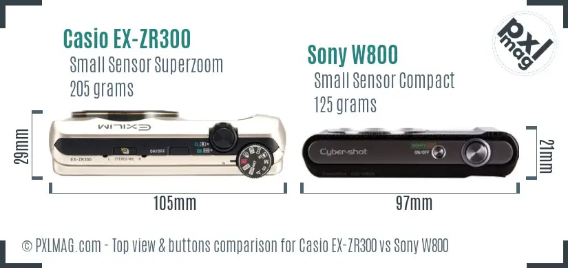 Casio EX-ZR300 vs Sony W800 top view buttons comparison
