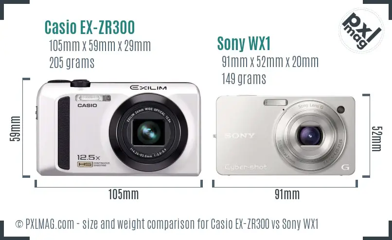 Casio EX-ZR300 vs Sony WX1 size comparison