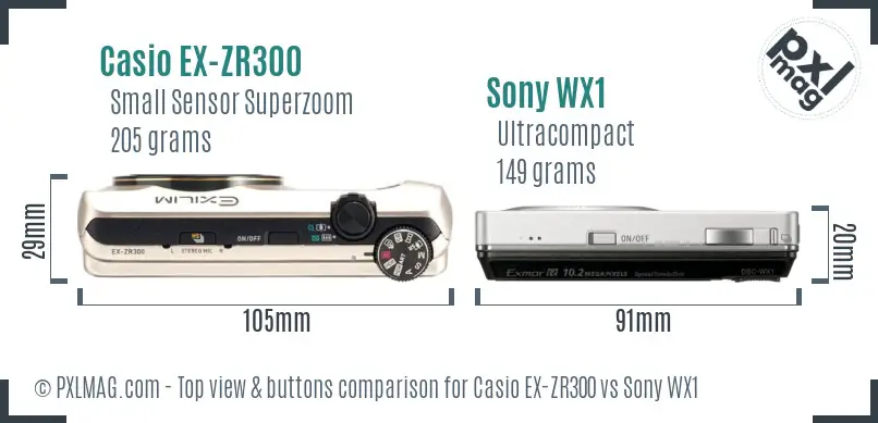 Casio EX-ZR300 vs Sony WX1 top view buttons comparison