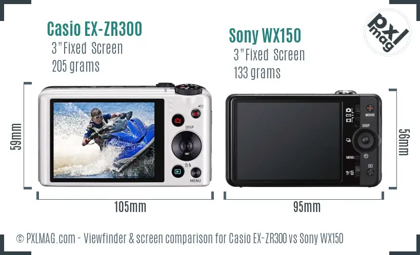 Casio EX-ZR300 vs Sony WX150 Screen and Viewfinder comparison