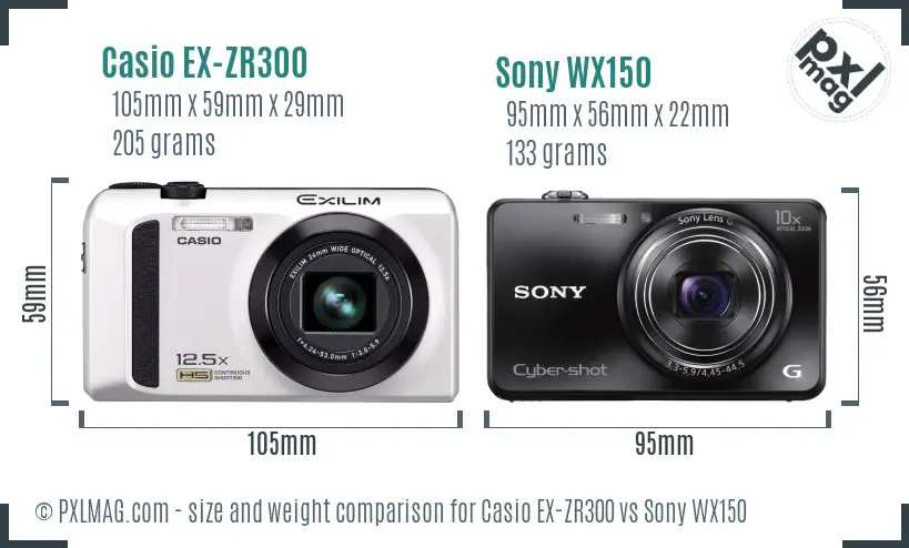 Casio EX-ZR300 vs Sony WX150 size comparison