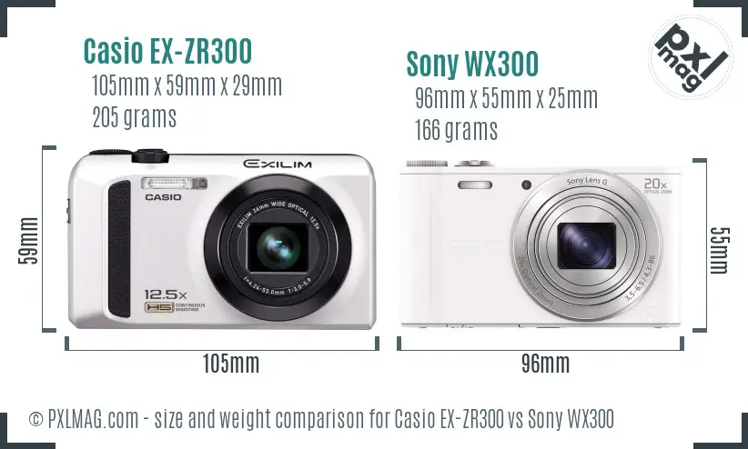 Casio EX-ZR300 vs Sony WX300 size comparison
