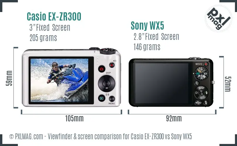 Casio EX-ZR300 vs Sony WX5 Screen and Viewfinder comparison