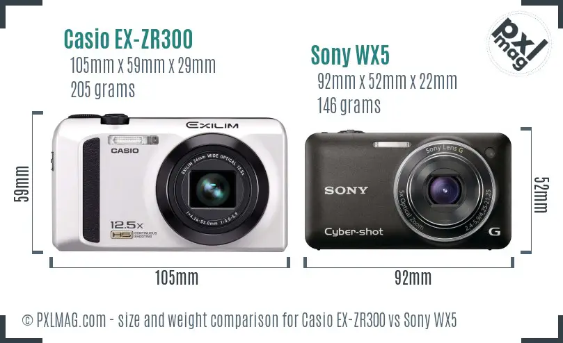 Casio EX-ZR300 vs Sony WX5 size comparison