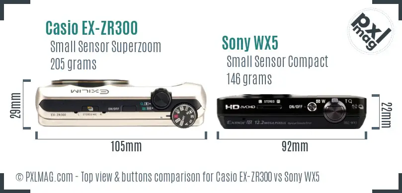 Casio EX-ZR300 vs Sony WX5 top view buttons comparison