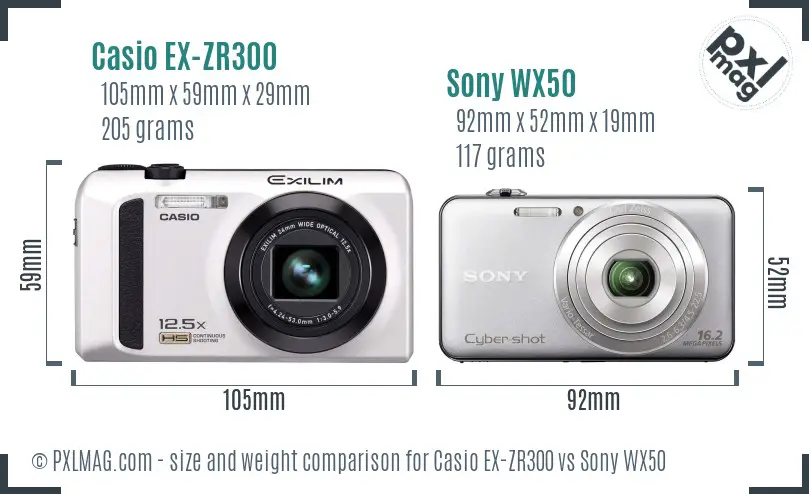 Casio EX-ZR300 vs Sony WX50 size comparison