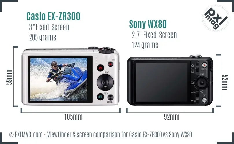 Casio EX-ZR300 vs Sony WX80 Screen and Viewfinder comparison