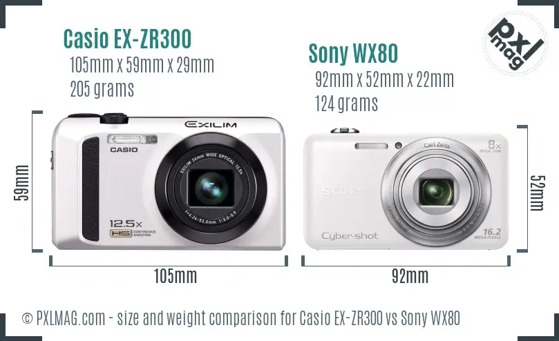 Casio EX-ZR300 vs Sony WX80 size comparison