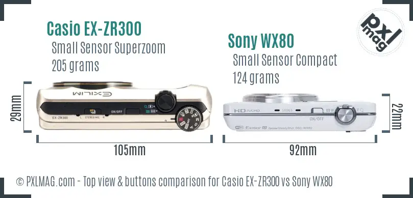 Casio EX-ZR300 vs Sony WX80 top view buttons comparison
