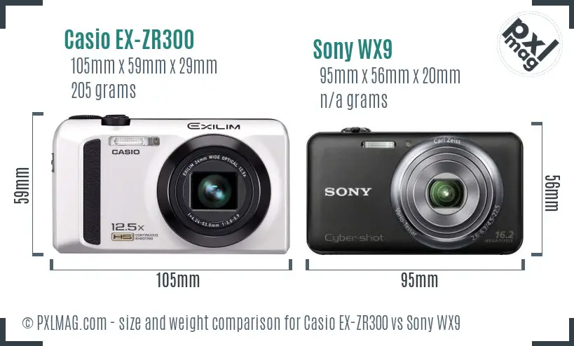 Casio EX-ZR300 vs Sony WX9 size comparison