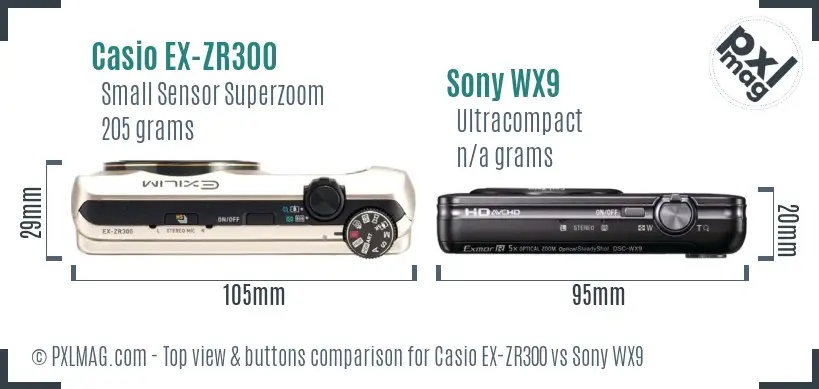 Casio EX-ZR300 vs Sony WX9 top view buttons comparison