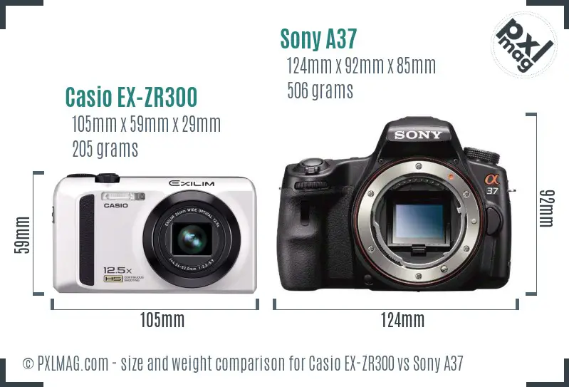 Casio EX-ZR300 vs Sony A37 size comparison Casio EX-ZR300 vs Sony A37 size comparison
