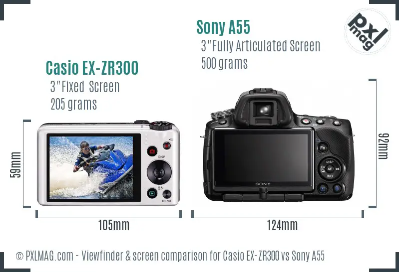 Casio EX-ZR300 vs Sony A55 Screen and Viewfinder comparison