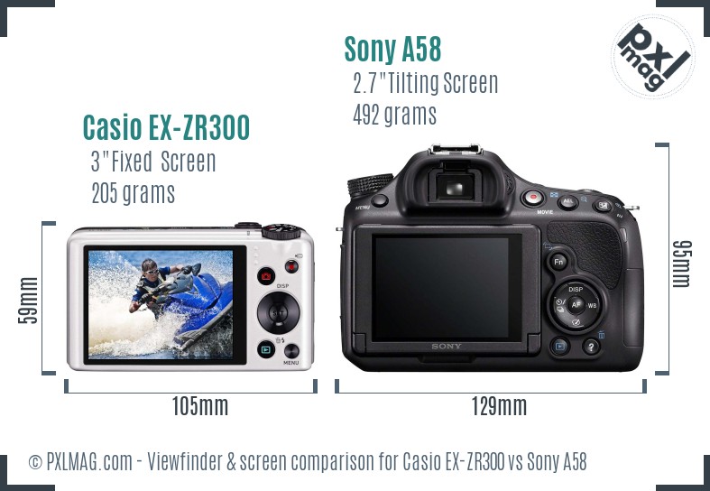 Casio EX-ZR300 vs Sony A58 Screen and Viewfinder comparison